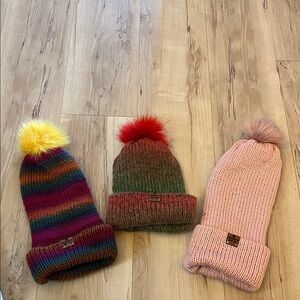 Vibrant Knit Pom-Pom Beanie Trio